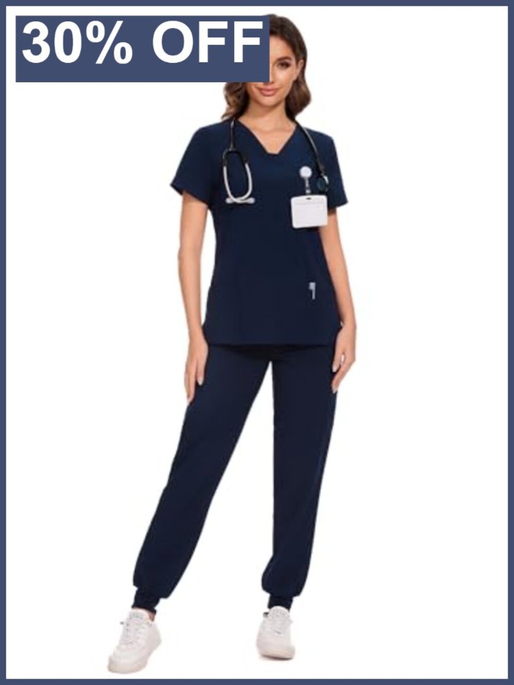 Scrub Set V-Neck Top Cargo Pants 10 Pockets Water-Resistant Medical
